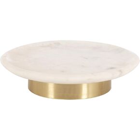 Kate and Laurel Sevienne Modern Glam Round Marble Tray, 10 Inch Diameter, White and Gold, Contemporary Scooped Pedestal Tray for Use as Entryway Tray Catchall or Small Coffee Table Tray