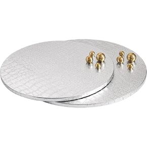 Serving Tray, Large Wooden Crocodile Leather Round Tray with Beads, Decorative Trays Ottoman Decor Platter Coffee Table Trays for Home Decor, Set of 2, Black