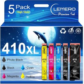 LEMERO 410XL Ink Cartridges 5 Pack Remanufactured Ink Cartridge Replacement for Epson 410 Ink Cartridges 410XL 410 XL T410XL to use with Expression XP-7100 XP-640 XP-830 XP-630 XP-530 XP-635 Printer