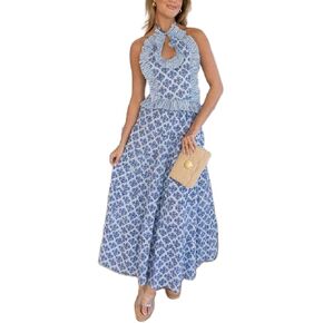 Women Y2k 2 Piece Maxi Skirt Set Lace Short Sleeve Top and Tiered Flowy Ruffle Long Skirt Beach Sheer Outfits