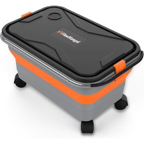 Glide CB 55 Collapsible Bucket 5.5 Gallon for Car Washing with Wheels, Handle, Drain Plug and Water Outlet, Foldable Multi-Use for Mop Cleaning, Camping, RV, Pet Bathing and Laundry