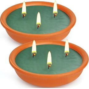Citronella Candles Outdoor, 3-Wick Outdoor Candles in Terracotta Bowl, Citronella Candle in Pottery Container, Summer Outdoors Decorative Candle for Patio, Deck, Garden, Backyard & Camping 2 Pack