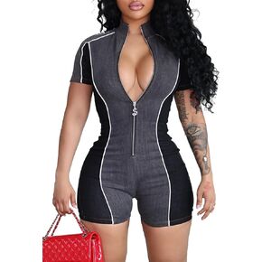 shinfy womens summer summer phemsuit phemsuit short ship up bodycon jean shorts romper color block sexy one piece