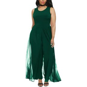 Pink Queen Women's Plus Size Sleeveless Tank Top Wide Leg Long Pants Chiffon Overlay Party Jumpsuit