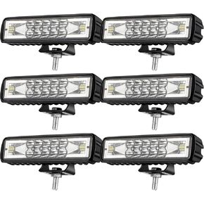 6 Pcs 6 Inch LED Spot Flood Combo Bar Slim 10000LM 12V/24V 60W Driving Fog Light Waterproof LED Fog Lights for Trucks off Road ATV UTV Golf Cart Trailer