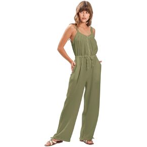 Amazhiyu Women's Cotton Gauze Casual Sleeveless One Piece Wide-Leg Jumpsuit