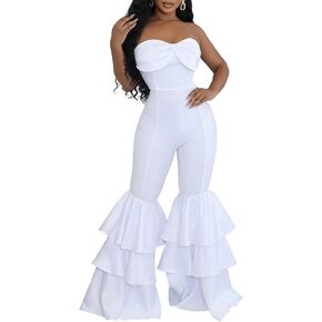 Ecirod Womens 2024 Summer Summer Summerless Belituits High Tiered Tiered Tier Flugy Flare Pants One Piece Tube Top Romper
