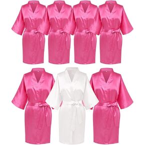 7 Pcs Womens Kimono Robe Bride Bridesmadis Silky Bathrobe Getting Ready of Wedding Birthday Party Sleepwear