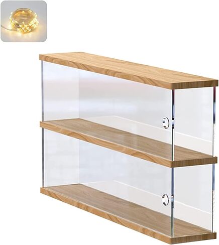 Clear Acrylic Display Shelf Case for Mini Funko Pop, Wooden Display Stand Riser 2 Layer Storage Rack for POP MART The Monsters Lazy Yoga Action Figures Collectibles Toys, 15.55" W x 3.78" D x 10.8" H in Saudi Arabia
