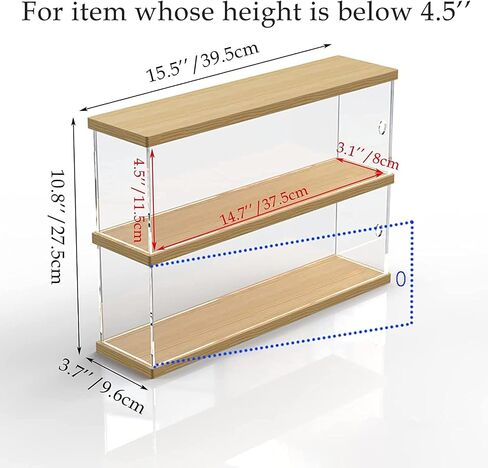 Clear Acrylic Display Shelf Case for Mini Funko Pop, Wooden Display Stand Riser 2 Layer Storage Rack for POP MART The Monsters Lazy Yoga Action Figures Collectibles Toys, 15.55" W x 3.78" D x 10.8" H in Saudi Arabia