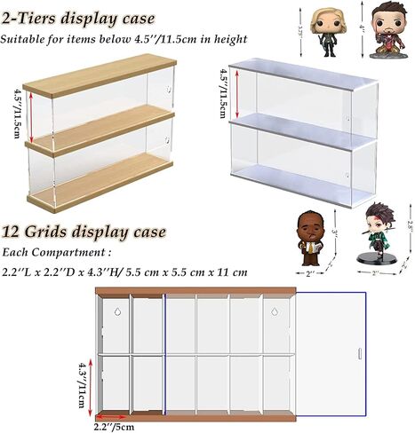 Clear Acrylic Display Shelf Case for Mini Funko Pop, Wooden Display Stand Riser 2 Layer Storage Rack for POP MART The Monsters Lazy Yoga Action Figures Collectibles Toys, 15.55" W x 3.78" D x 10.8" H in Saudi Arabia
