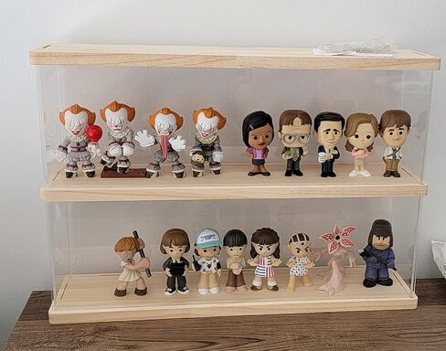 Clear Acrylic Display Shelf Case for Mini Funko Pop, Wooden Display Stand Riser 2 Layer Storage Rack for POP MART The Monsters Lazy Yoga Action Figures Collectibles Toys, 15.55" W x 3.78" D x 10.8" H in Saudi Arabia