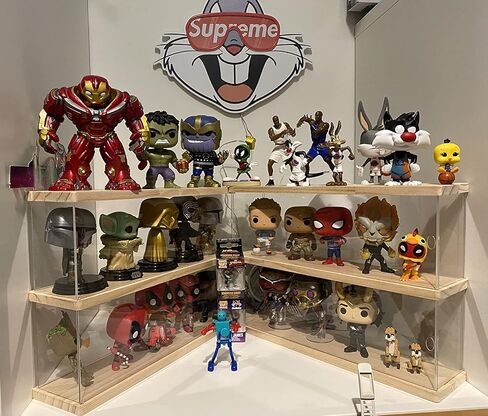 Clear Acrylic Display Shelf Case for Mini Funko Pop, Wooden Display Stand Riser 2 Layer Storage Rack for POP MART The Monsters Lazy Yoga Action Figures Collectibles Toys, 15.55" W x 3.78" D x 10.8" H in Saudi Arabia
