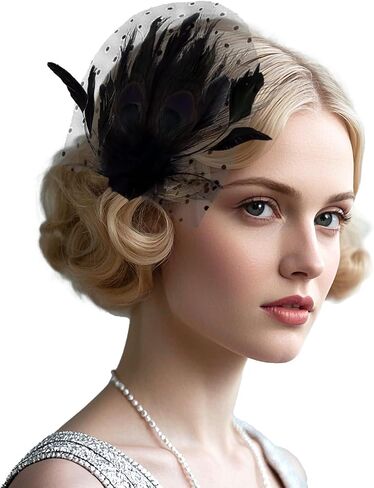 Fumwase 1920s Feather Headpiece Flapper Headband Great Hair Clip 20s Fascinator Hair Accessories for Women (US, Alpha, One Size, Black) in Saudi Arabia