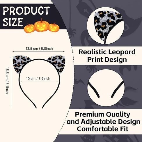 Glitter Leopard Cheetah Ears عصابة رأس للنساء الفتيات ، Halloween Cosplay Leopard Assume Assume accessories for Come in Kuwait