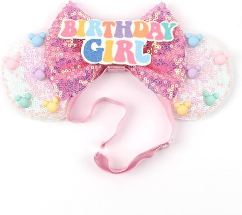 Glitter Sequin Birthday Girl Mouse Ears Bow Headband Hair Bands in Kuwait
