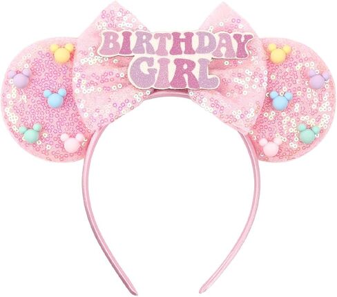 Glitter Sequin Birthday Girl Mouse Ears Bow Headband Hair Bands in Kuwait
