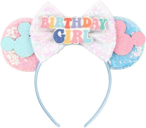 Glitter Sequin Birthday Girl Mouse Ears Bow Headband Hair Bands in Kuwait