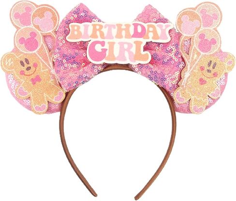 Glitter Sequin Birthday Girl Mouse Ears Bow Headband Hair Bands in Kuwait