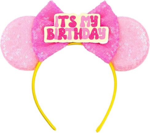 Glitter Sequin Birthday Girl Mouse Ears Bow Headband Hair Bands in Kuwait