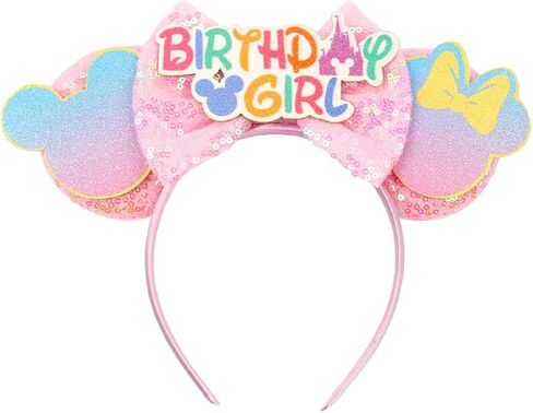 Glitter Sequin Birthday Girl Mouse Ears Bow Headband Hair Bands in Kuwait
