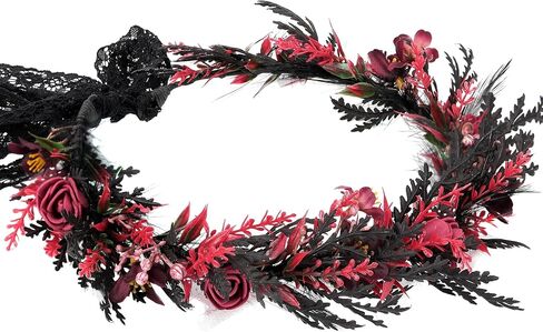 MOSTORY Black Gothic Flower Crown - Dark Floral Fairy Headpiece with Feather for Women Goth Wedding Witch Aesthetic Cosplay in Saudi Arabia