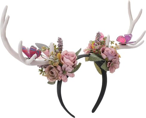 Mostory Woodland Flower Antler Beadband - Fairy Renindeer Heedpiece Forest Fore Growlor Horns The Hours for Renaissance Taxtory Women Renfaire Halloween Cosplay in Saudi Arabia