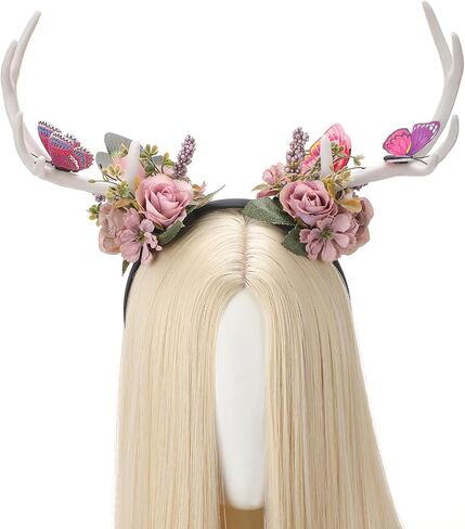 Mostory Woodland Flower Antler Beadband - Fairy Renindeer Heedpiece Forest Fore Growlor Horns The Hours for Renaissance Taxtory Women Renfaire Halloween Cosplay in Saudi Arabia