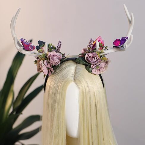 Mostory Woodland Flower Antler Beadband - Fairy Renindeer Heedpiece Forest Fore Growlor Horns The Hours for Renaissance Taxtory Women Renfaire Halloween Cosplay in Saudi Arabia