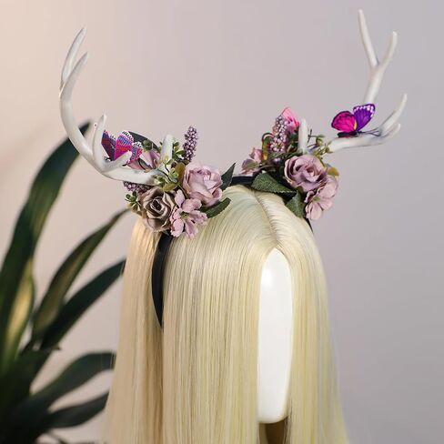 Mostory Woodland Flower Antler Beadband - Fairy Renindeer Heedpiece Forest Fore Growlor Horns The Hours for Renaissance Taxtory Women Renfaire Halloween Cosplay in Saudi Arabia