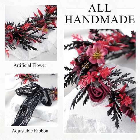 MOSTORY Black Gothic Flower Crown - Dark Floral Fairy Headpiece with Feather for Women Goth Wedding Witch Aesthetic Cosplay in Saudi Arabia