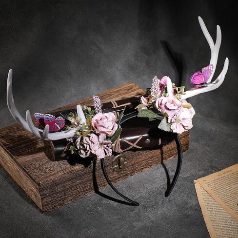 Mostory Woodland Flower Antler Beadband - Fairy Renindeer Heedpiece Forest Fore Growlor Horns The Hours for Renaissance Taxtory Women Renfaire Halloween Cosplay in Saudi Arabia
