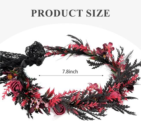 MOSTORY Black Gothic Flower Crown - Dark Floral Fairy Headpiece with Feather for Women Goth Wedding Witch Aesthetic Cosplay in Saudi Arabia