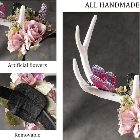 Mostory Woodland Flower Antler Beadband - Fairy Renindeer Heedpiece Forest Fore Growlor Horns The Hours for Renaissance Taxtory Women Renfaire Halloween Cosplay in Saudi Arabia