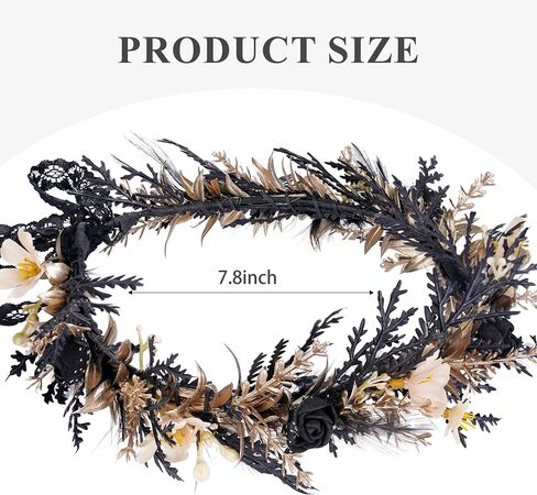 MOSTORY Black Gothic Flower Crown - Dark Floral Fairy Headpiece with Feather for Women Goth Wedding Witch Aesthetic Cosplay in Saudi Arabia