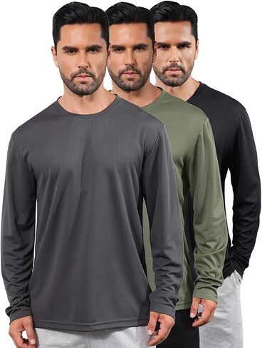 3 Pack Men's Long Sleeve Shirts Quick Dry Moisture Wicking Lightweight Sun Protection T Shirt for Running Outdoor Activities in Saudi Arabia