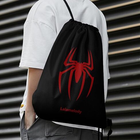 Spider Black Drawstring Backpack Waterproof Sackpack Travel Swimming Sports Gym Camping Shopping Bag for Women Men in Kuwait