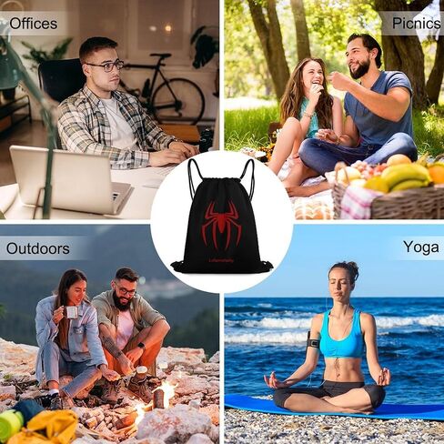 Spider Black Drawstring Backpack Waterproof Sackpack Travel Swimming Sports Gym Camping Shopping Bag for Women Men in Kuwait