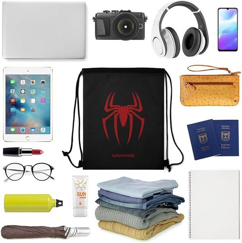 Spider Black Drawstring Backpack Waterproof Sackpack Travel Swimming Sports Gym Camping Shopping Bag for Women Men in Kuwait