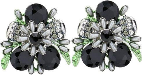 Rosemarie & Jubalee Women's Stunning Crystal Teardrop And Pave Petals With Simulated Pearl Statement Flower Clip On Style Earrings, 1.75" in Saudi Arabia
