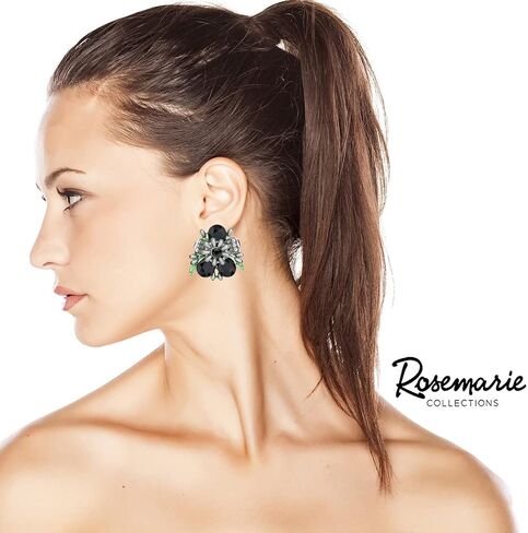 Rosemarie & Jubalee Women's Stunning Crystal Teardrop And Pave Petals With Simulated Pearl Statement Flower Clip On Style Earrings, 1.75" in Saudi Arabia