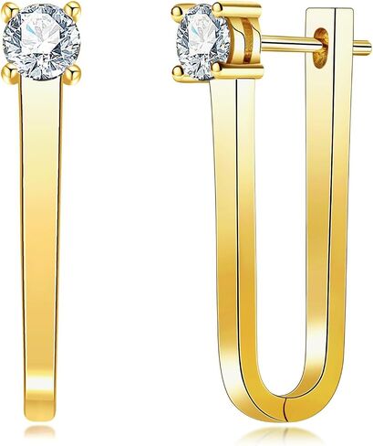 Moissanite Huggie/Inside-Oter/Paper Clip أقراط للنساء والرجال هدية الذهب 14K لها. in Kuwait