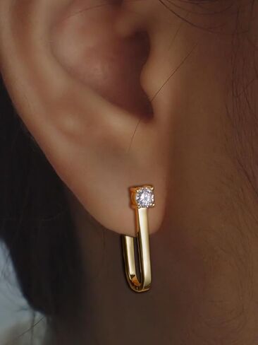Moissanite Huggie/Inside-Oter/Paper Clip أقراط للنساء والرجال هدية الذهب 14K لها. in Kuwait