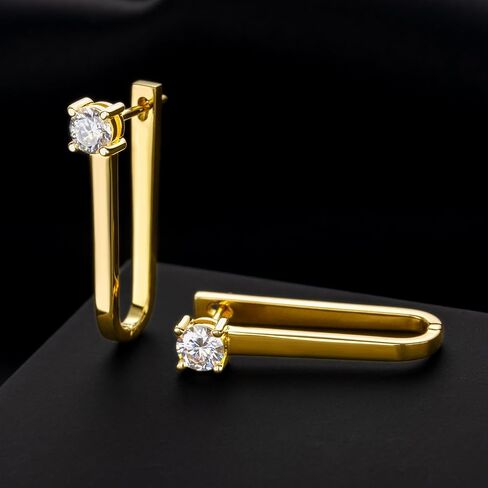 Moissanite Huggie/Inside-Oter/Paper Clip أقراط للنساء والرجال هدية الذهب 14K لها. in Kuwait