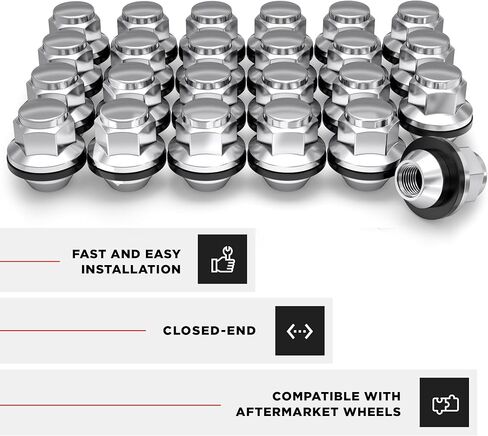 White Knight M12x1.25 Factory Style Lug Nuts for Frontier, Titan, Xterra and More. Black Chrome Mag Style Seat with Attached Washer – WN21006BK-24AM (24 Pack) in Kuwait