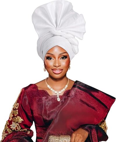 Elegant Polyester African Headscarf-Stretchable Traditional Nigerian Wedding Headpiece, Automatic Gurler Style Fan Headscarf in Kuwait