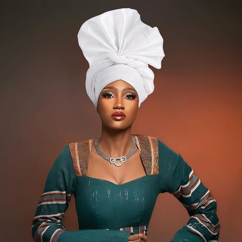 Elegant Polyester African Headscarf-Stretchable Traditional Nigerian Wedding Headpiece, Automatic Gurler Style Fan Headscarf in Kuwait