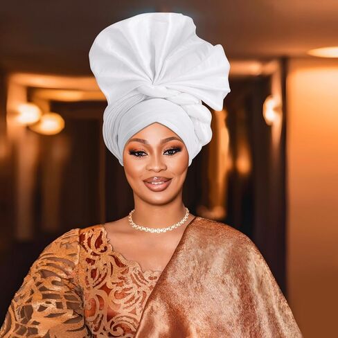 Elegant Polyester African Headscarf-Stretchable Traditional Nigerian Wedding Headpiece, Automatic Gurler Style Fan Headscarf in Kuwait