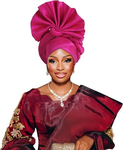 Elegant Polyester African Headscarf-Stretchable Traditional Nigerian Wedding Headpiece, Automatic Gurler Style Fan Headscarf in Kuwait