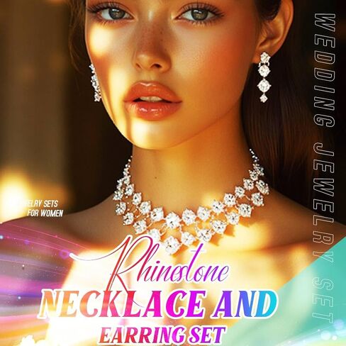Aukmla Rhinestones Bridal Wedding Jewelry Sets Crystal Layered Choker Necklace Earrings Set Prom Formal Jewelry for Women in Saudi Arabia